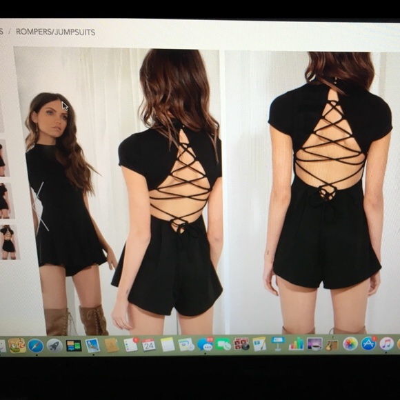 lucy in the sky Other - Lace-Up High Neck Romper In Black
